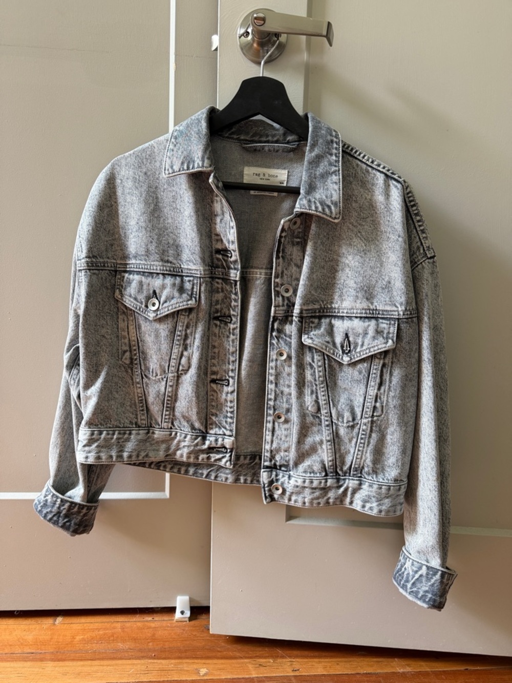 rag & bone Light Acid-Wash Gray Cropped Denim Jacket